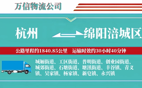 杭州到绵阳涪城区物流公司